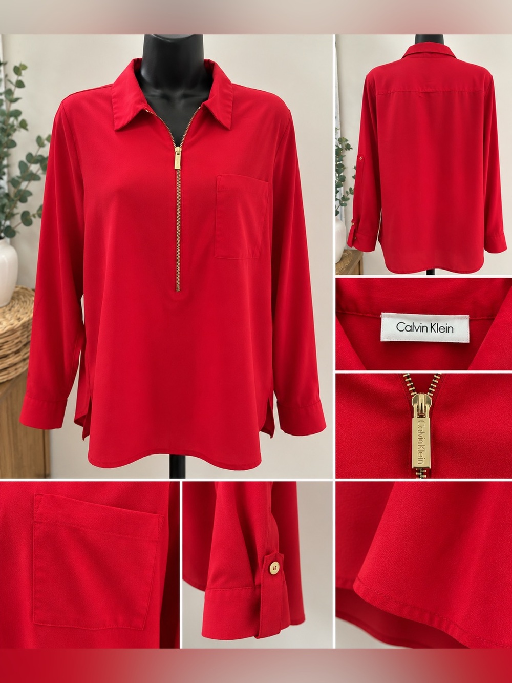 Calvin Klein Red Long-Sleeve Zip-Front Tunic